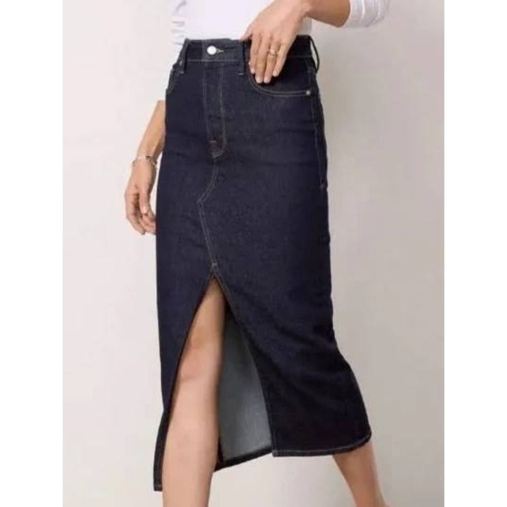 Good American Dark Blue Denim Midi Pencil‎ Skirt with Front Slit NWT Size 10/30